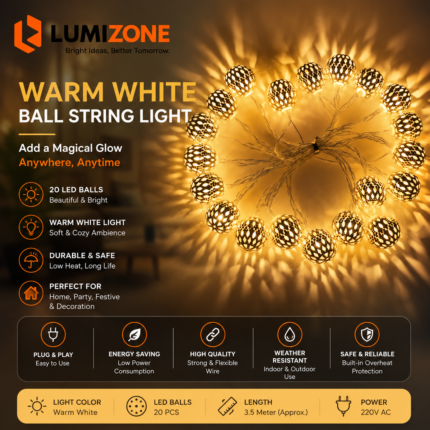 Luxury Warm White Metal Ball String Light – Elegant Home Decoration LED Lights