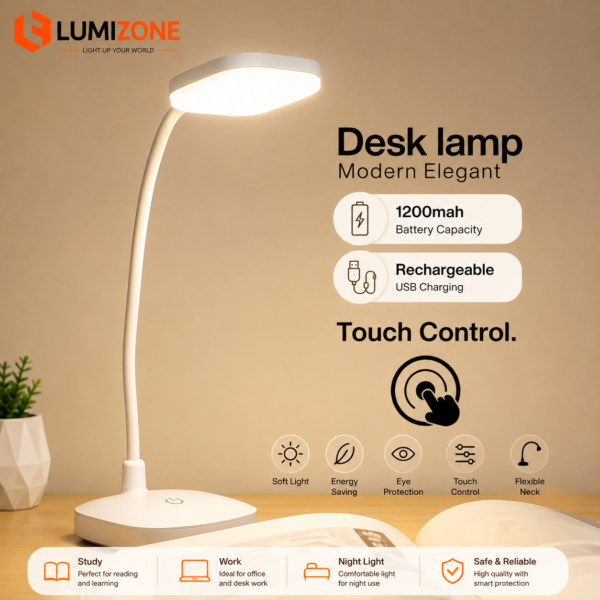 Rechargeable LED Desk Lamp | Touch Control USB Study & Reading Light